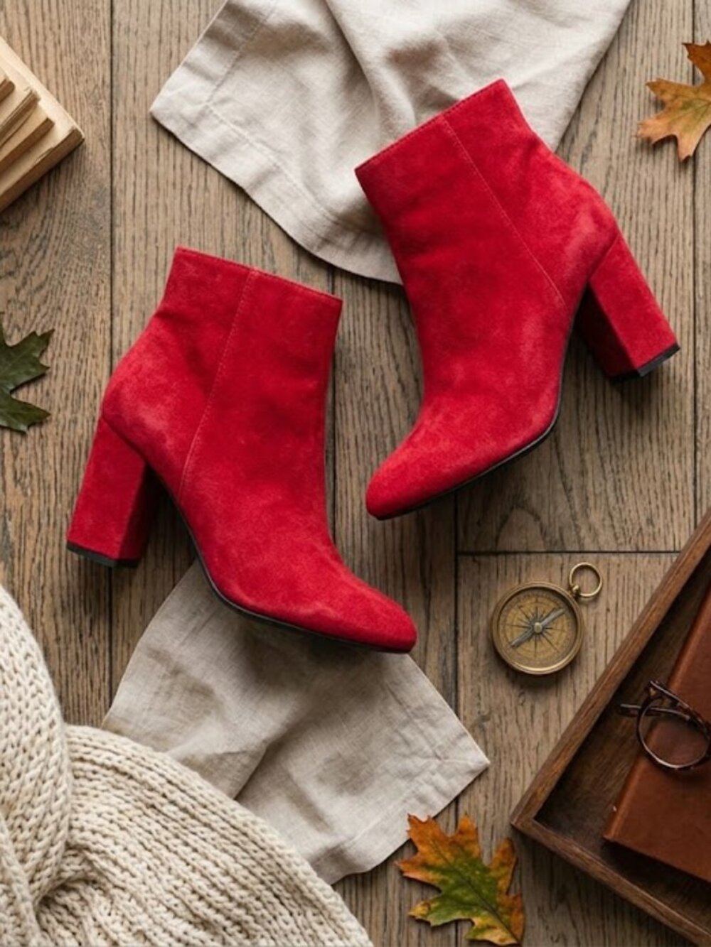 Marc Fisher Red Suede Ankle Boots, size 7.5